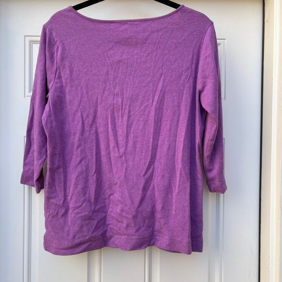 Croft & Barrow Purple Zipper Embellishment Shoulder Top, 100% Cotton, Size L - Picture 3 of 4